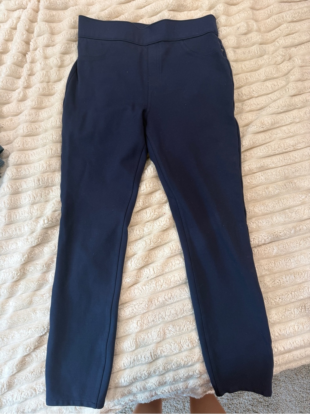 Spanx Straight Leg Navy Blue Work Casual Pants Back Pocket Women Size Medium